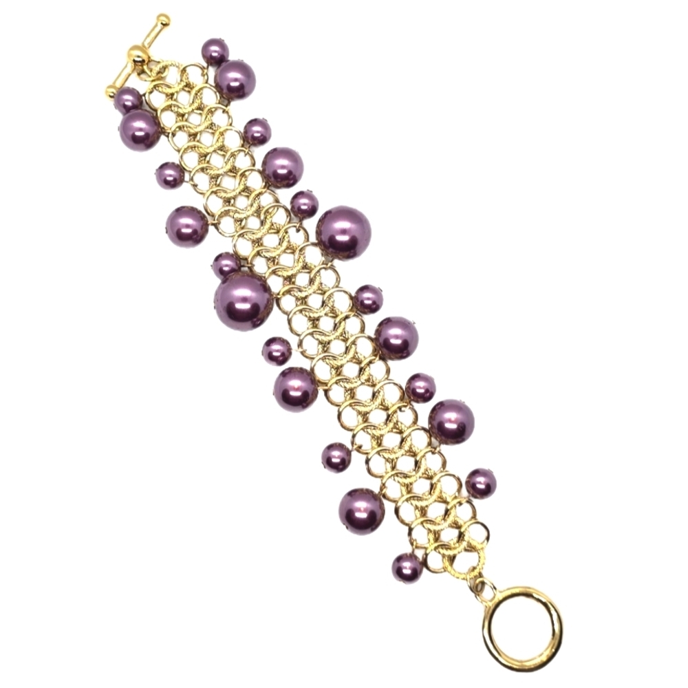 KJL Kenneth Jay Lane Purple Beaded Bracelet Gold Tone